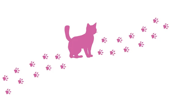 Кошка Поднимается Следы Отпечатки Лап Путь Кошачьих Следов Розовый Фиолетовый — стоковый вектор