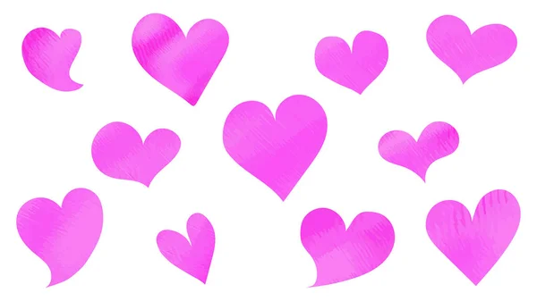 Beyaz arka planda farklı şekillerde pembe kalpler. İzole vektör