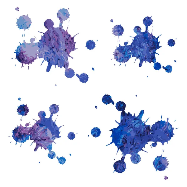 Manchas Pintura Com Textura Fundo Aquarela Conjunto Manchas Aguarela Azul — Vetor de Stock