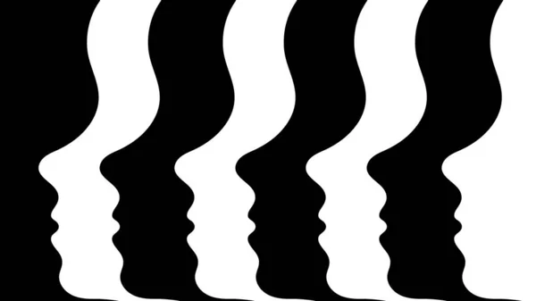 Alternerande Svartvita Siluetter Ansikten Profil Rad Optisk Illusion Surrealistisk Bild — Stock vektor