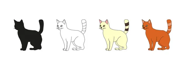 Кошка Котенок Белый Красный Кот Силуэт Очертания Кошки Вектор Изолирован — стоковый вектор
