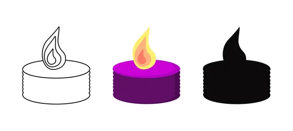 燃烧圆形紫色芳香内燃蜡烛 在颜色 被白色隔离的病媒家庭 图标设计 — 图库矢量图片