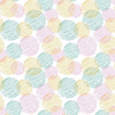 Kusursuz desen, geometrik soyutlama. Vektör. Çizgili daireler ve noktalı çizgiler yeşil, pembe, sarı. Yuvarlak geometrik basit doku. Tekstil tasarımı, kartlar, ambalaj, yüzey tasarımı