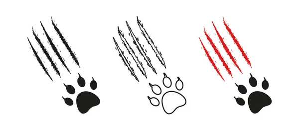 有抓痕和抓痕的猫爪印黑色轮廓 被白色隔离的病媒图标 美洲狮 美洲豹 美洲狮 羚羊的爪子 — 图库矢量图片