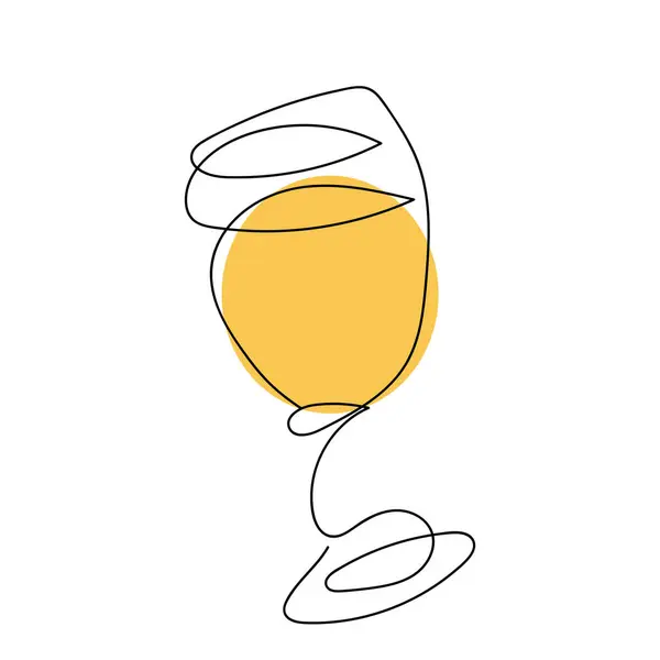 黄色い飲み物が付いているガラスの連続的な1行のデッサン アルコール トロピカルカクテル ワイン フルーツジュース ベクトルは白で隔離された プリント レストラン メニュー カフェ — ストックベクタ