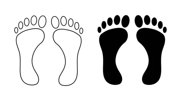 Human Footprints Bare Feet Pair Human Feet Left Right Silhouette — Stock Vector
