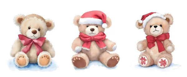 クリスマスクマ かわいい新年の水彩はクリスマスの装飾で熊をプッシュします 白い背景に孤立した カートゥーン セットだ ポストカード 印刷物 招待状 スクラップブッキングギフト — ストック写真