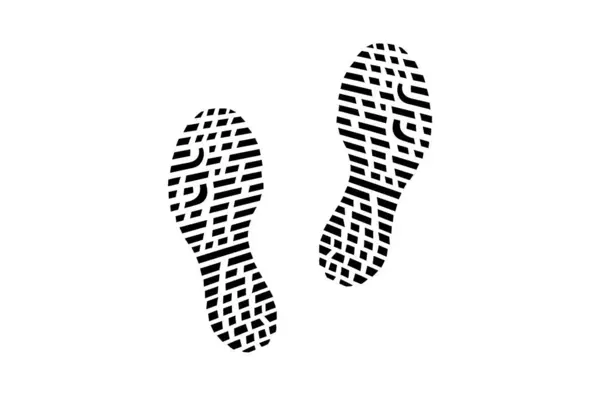 İnsan ayak izleri. Bir çift bot ya da spor ayakkabı izi. Sol ve sağ bacak. Ayakkabı tabanı. Beyaz arka planda siyah ve beyaz vektör izole edildi. Simge, sembol, resim. Tasarım ögesi