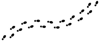 İnsan ayak izleri. Botlu birinin ayak izleri var. Ayakkabı tabanından alınan izler. İnsan ayağı yolu. - Ayak sesleri. Siluet. Adım adım. Siyah Vektör beyazda izole edildi