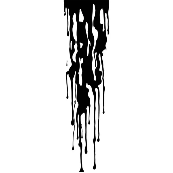 Soyut Damlayan Boya. Uzun dereler ve damlalar halinde siyah mürekkep akar. Akan siyah sıvı. Damlacıklar. Pis grunge dokusu. Beyaz arkaplanda vektör çizimi izole edildi. Tasarım ögesi