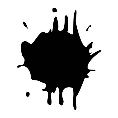 Ink blot. Abstract stain with drops and splashes. Black paint splatter. Vector illustration isolated on a white background. Liquid inkblot. Grunge style. Design element. Dirty spot clipart