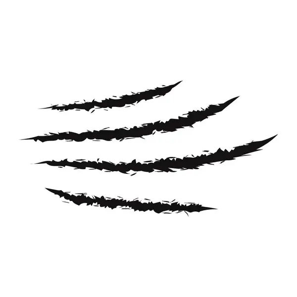 Hayvan pençesi çizikleri ve izleri. Simge, düz stil, siyah siluet. Vektör beyaz arkaplanda izole edildi. Kedi, kaplan, aslan, köpek, jaguar, ayı, puma leoparı çizikleri.