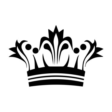 Crown Simgesi. Kraliyet tacının basit, siyah bir silueti. Beyaz arkaplanda izole edilmiş vektör illüstrasyonu. Logolar, amblemler, amblemler, amblemler, markalar, web tasarımı için ideal.