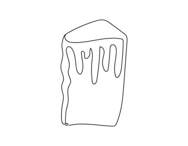 Paskalya Kulich pastasının sürekli çizimi. Bir dilim kek. Siyah vektör çizimi beyaz arkaplanda izole edildi. Tasarım elemanı. Baskı, selamlama, boyama kitabı, hatıra defteri