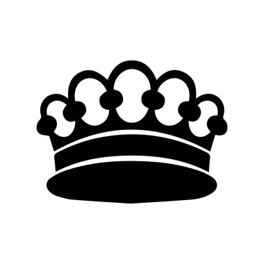 Crown Simgesi. Kraliyet tacının siyah silueti. Beyaz arkaplanda izole edilmiş vektör illüstrasyonu. Logolar, amblemler, amblemler için ideal. Markalaşmada, web tasarımında kullanılabilir