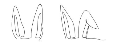 Bir çift tavşan kulağı. Sürekli bir çizgi çiziyor. Komik Paskalya tavşanı kulakları sanatı. Beyaz arka planda izole edilmiş. Minimalist tarzda. Yazdırma, selamlama, kartpostal, hatıra defteri için tasarım ögesi.