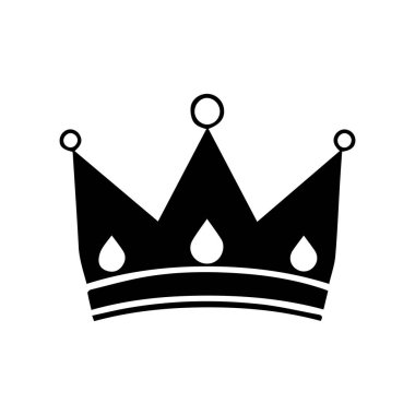 Crown Simgesi. Kraliyet tacının basit, siyah silueti. Beyaz arkaplanda vektör çizimi izole edildi. Logolar, amblemler, amblemler, işaretler için ideal. Markalaşmada, web tasarımında kullanılabilir.