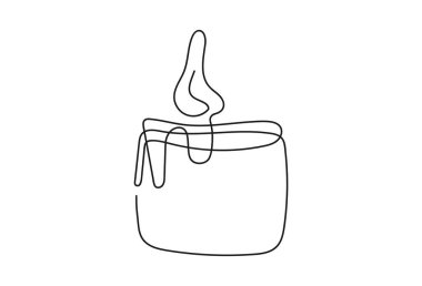 Ateşli mum. Yakıcı dekoratif mum. Sürekli bir çizgi çiziyor. Çizgi çalışması. Beyaz bir arka planda izole edilmiş. Yazdırma, selamlama, kartpostal, hatıra defteri için tasarım öğesi. Siyah ve beyaz