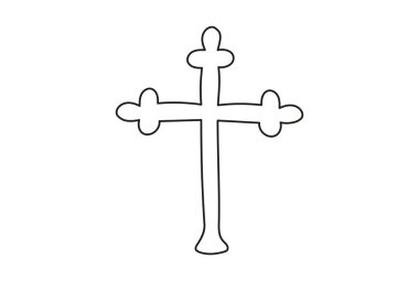 Haç çizmeye devam et. Çizgi çalışması. Paskalya kavramı, inanç, maneviyat, din, cenaze. Tasarım elemanı. Siyah ve beyaz vektör beyaz arkaplanda izole edildi