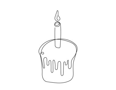 Paskalya Kulich pastasını mum ışığında çizmeye devam et. Geleneksel Paskalya keki. Doğum günü pastası. Vektör beyaz arkaplanda izole edildi. Yazdırma, selamlama, hatıra defteri için tasarım ögesi.