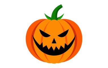 Tehditkar bir sırıtışla vektör Jack-o-Lantern. Cadılar Bayramı balkabağı çizimi. Beyaz arka planda izole edilmiş. Cadılar Bayramı konsepti, şenlikli dekor, sonbahar kutlaması, ürkütücü sembol, Ekim geleneği..