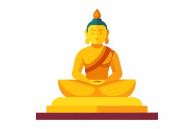 Buda lotus pozisyonu üzerine meditasyon yapıyor. Budizm 'in sembolü. Altın Buda heykeli. Beyaz arka planda izole edilmiş. Aydınlanma kavramı, meditasyon, Zen, ruhsal uyanış. Grafik sanatı