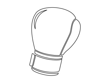 Boks eldiveninin tasviri. Spor eldiveni çizgisi. Minimalist tasarım. Siyah ve beyaz. Simge, logo, işaret, resim, parmak izi. Spor aletleri, güçlü yumruklar. Beyaz arkaplanda izole edilmiş