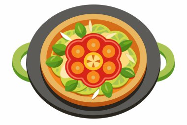 Tay Som Tum ve taze karides. Tayland salatası. Orijinal Asya mutfağı kavramı, geleneksel yemek. Grafik çizimi. Beyaz arkaplanda izole edilmiş