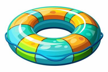 Brightly colored inflatable swim ring. Colorful float for summer swimming. Concept of summer, pool fun, vacation, and water safety. Graphic art. Isolated on white background. Print, design element clipart