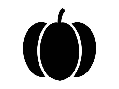 Siyah balkabağı silüeti beyaz arkaplanda izole edilmiş. Simge, logo, imza, resim. Minimalist Cadılar Bayramı dekoru, mevsimsel grafik tasarımı, çiftçilik, hasat