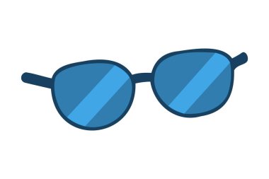 Mavi güneş gözlüğü. Moda aksesuarları, göz koruma. Beyaz arka planda izole edilmiş. Yazdır. Tasarım elemanı. Grafik illüstrasyon