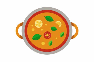 Tavuk, fesleğen ve biberli Tayland körisi. Geleneksel Tayland yemeği. Orijinal Asya mutfağı kavramı, ulusal yemek, baharatlı yemek. Grafik çizimi. Beyaz arkaplanda izole edilmiş