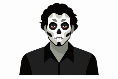 Day of the Dead makyajlı adam. Kafatası boyalı bir erkek. Beyazda izole edilmiş. Dia de los Muertos kavramı, Meksika kültürel geleneği, festival, kutlama, Cadılar Bayramı