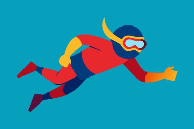 Dalgıç mavi arkaplanda izole edildi. Sualtı macerası kavramı, tüple dalış turizmi. Grafik illüstrasyon