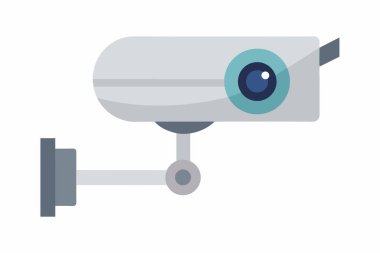 Güvenlik kamerası beyaz arkaplanda izole edilmiş. Grafik çizimi. Gözetleme ekipmanları. Modern güvenlik teknolojisi, izleme, koruma kavramı. Yazdır, logo, imza, tasarım ögesi