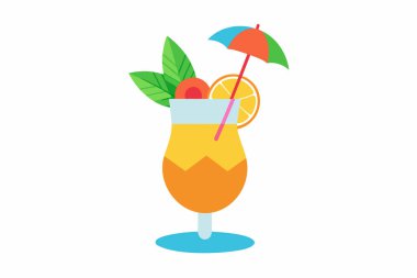 Beyaz arka planda izole edilmiş taze tropikal kokteyl. Canlı meyve suyu. Yaz içkileri, egzotik içecekler, boş zaman. Tasarım elemanı. Yazdır. Grafik illüstrasyon.