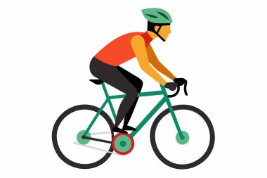 Hareket halindeki bisikletçi beyaz arka planda izole edildi. Bisikletli bir adam. Canlı bir grafik çizimi. Açık hava sporları, macera bisikleti, fitness, aktif yaşam tarzı. Yazdır, tasarım ögesi