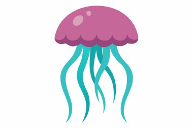 Akan dokunaçları olan denizanaları. Pastel tonlarda stilize edilmiş okyanus karışımı. Okyanus hayvanı kavramı, deniz yaratığı. Grafik çizimi. Yazdırma, simge, tasarım elemanı. Beyaz arkaplanda izole