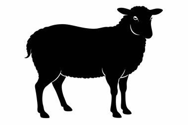 Siyah bir koyun duruşu, çiftlik hayvanı, çiftlik, tarım konsepti, illüstrasyon. Beyaz arkaplanda siyah siluet izole edildi.