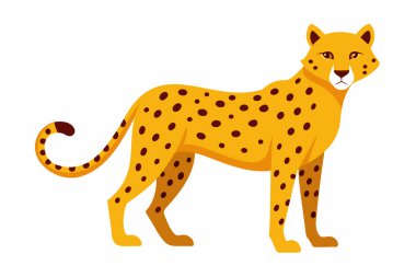 Benekli stilize çita çizimi, düz tasarım, yırtıcı hayvan, gösterişli ve hızlı kavram. Büyük vahşi kedi, jaguar, leopar. Beyaz arkaplanda izole