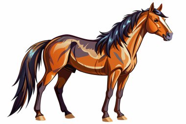 Siyah yeleli, yürüyen at, at, evcil hayvan, zarafet konsepti, illüstrasyon tasarımı. Beyaz arkaplanda izole.