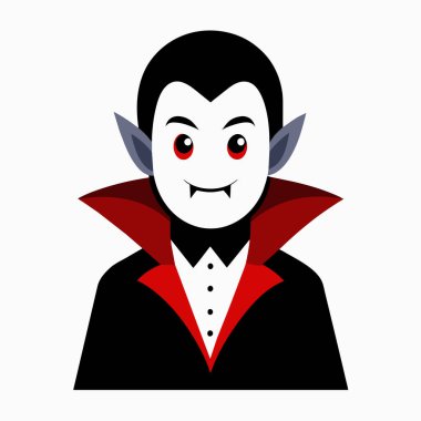 Kırmızı pelerinli ve sivri dişli çizgi film karakteri. Cadılar Bayramı canavarı. Korku, fantezi, kostüm, çizgi film konsepti. Beyaz arkaplanda izole