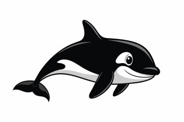 Beyaz arka planda izole edilmiş bir katil balinanın siyah silueti. Vahşi deniz hayvanı çizimi kavramı, siyah ve beyaz tasarım. Yazdırma, simge, minimalist sanat, tasarım ögesi.