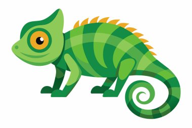 Beyaz arka planda izole edilmiş renkli karikatür bukalemunu. Vahşi hayvan çizimi kavramı, minimalist stil, sevimli kertenkele. Yazdırma, resim, simge, tasarım ögesi ve dijital illüstrasyon için mükemmel.