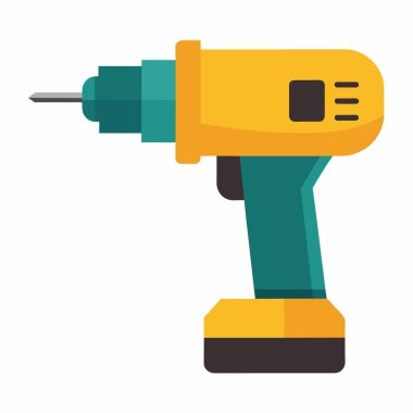 Beyaz arka planda izole edilmiş renkli karikatür elektrikli matkap. İnşaat aleti, donanım konsepti, canlı illüstrasyon tarzında ev geliştirmesi. baskı, simge, logo, tasarım için element.