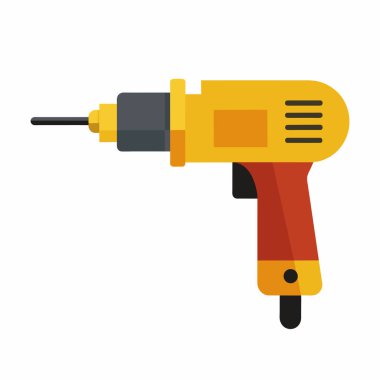 Beyaz arka planda izole edilmiş yeşil ve sarı elektrikli çekiç matkabı. Alet konsepti, inşaat, loş projeler, ev geliştirme. baskı, simge, logo, illüstrasyon, dijital grafik.