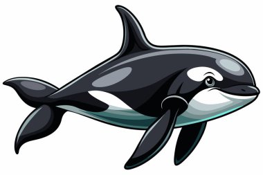 Katil balina beyaz arka planda izole edilmiş. Okyanus yaratığı illüstrasyonu, minimalist stil, deniz yaşamı, balina. Yazdır, simge, dijital sanat