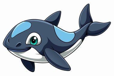 Beyaz arka planda izole edilmiş şirin çizgi film katil balina çizimi. Deniz hayatı çizimi konsepti, sevimli deniz hayvanı, minimalist tarzı. baskı, simge, logo, şablon, pictogram, tasarım elementi.