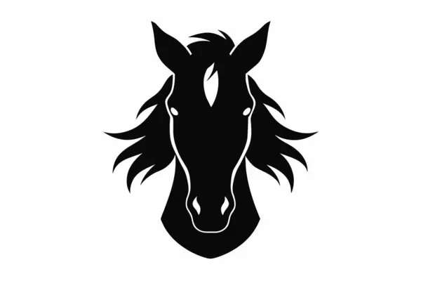 Beyaz arka planda izole edilmiş siyah bir at kafası. Vahşi hayvan çizimi kavramı, minimalist stil, at izi, simge, logo, şablon, piktogram, tasarım elementi.