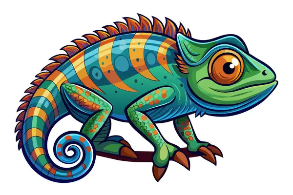 Beyaz arka planda izole edilmiş renkli bukalemunlar. Vahşi hayvan çizimi kavramı, minimalist stil, sevimli kertenkele. Yazdırma, resim, simge, tasarım ögesi için mükemmel